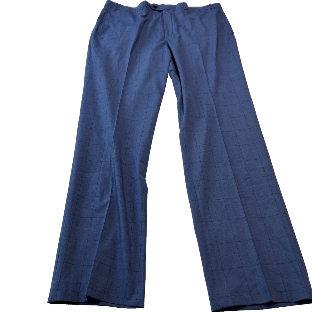 Michael Kors Malone Men's Dress Pants 38x34 Blue Plaid Classic Fit Wool Stretch